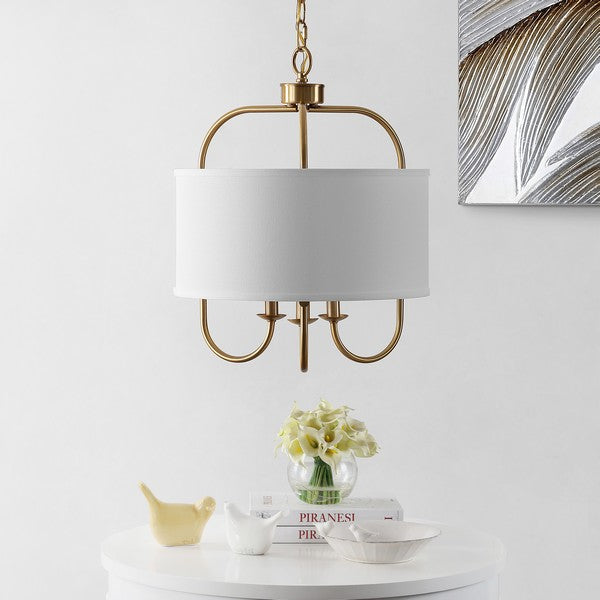 Jemmi Pendant Lighting in Brass Gold with Off-White Cotton Shade