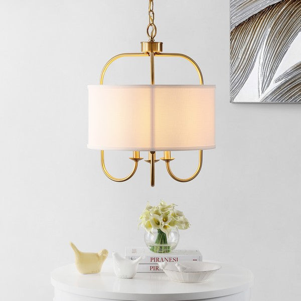 Jemmi Pendant Lighting in Brass Gold with Off-White Cotton Shade