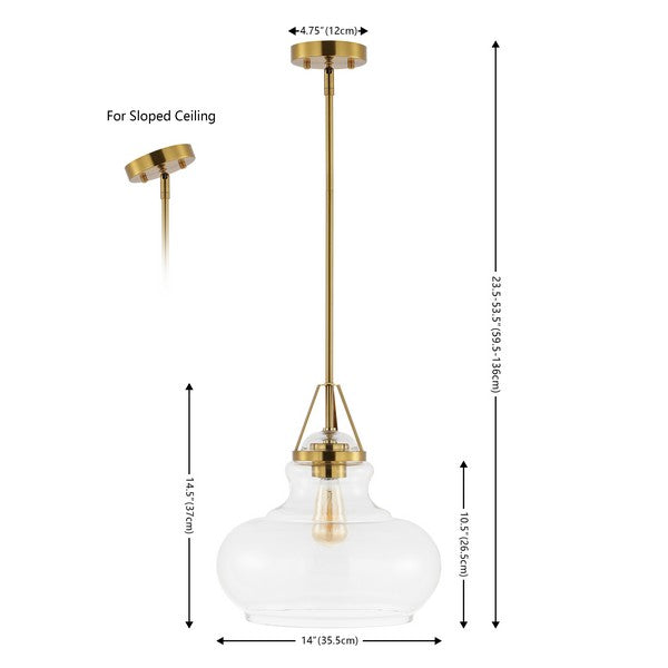 Salud Pendant in Brass Gold with Clear Glass Shade