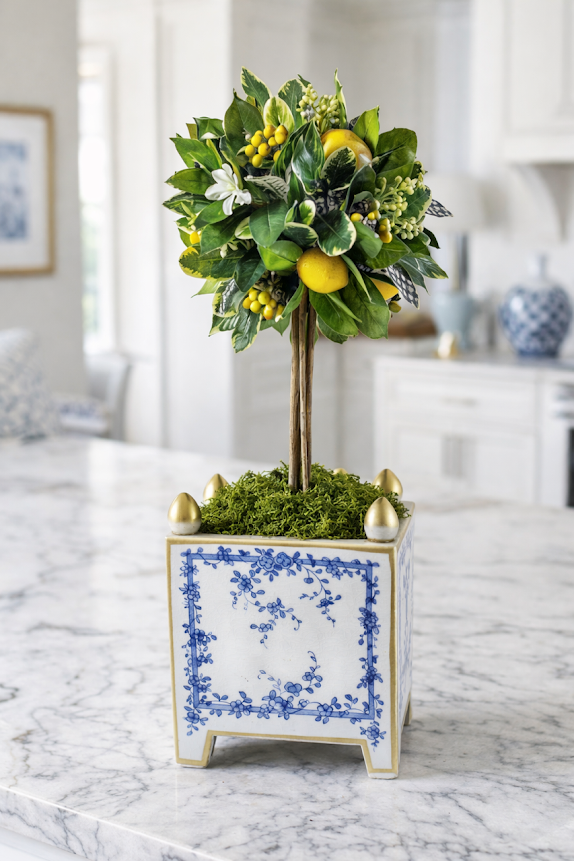 Floral Cache Pot with Gold Finials