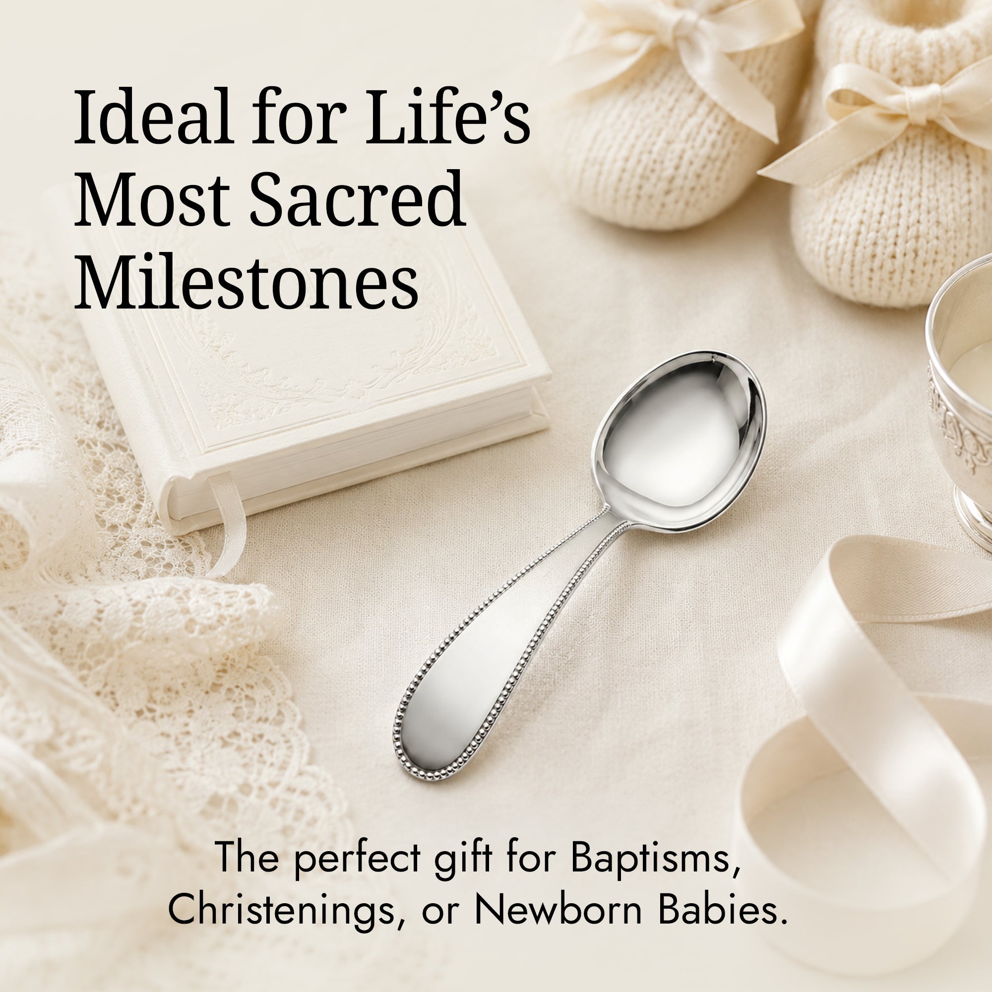 Beaded Baby Sterling Silver Feeding Spoon by Krysaliis