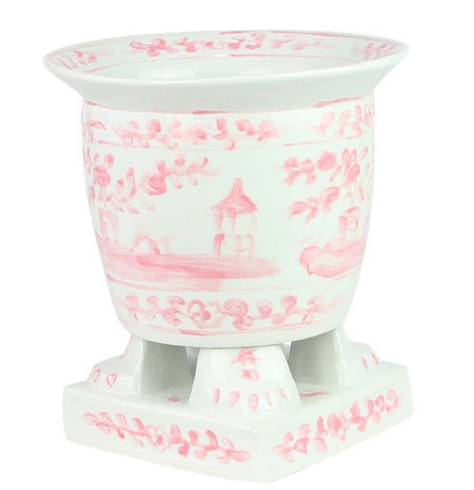 Pink Footed Village Scene Planter