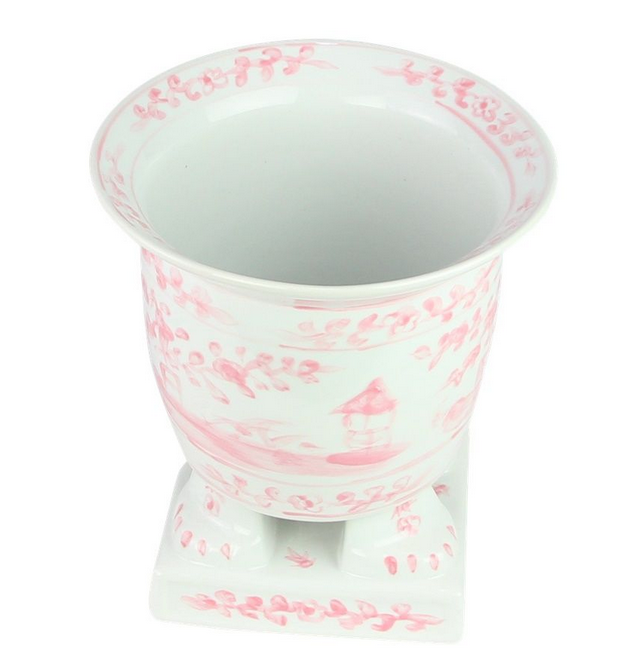 Pink Footed Village Scene Planter