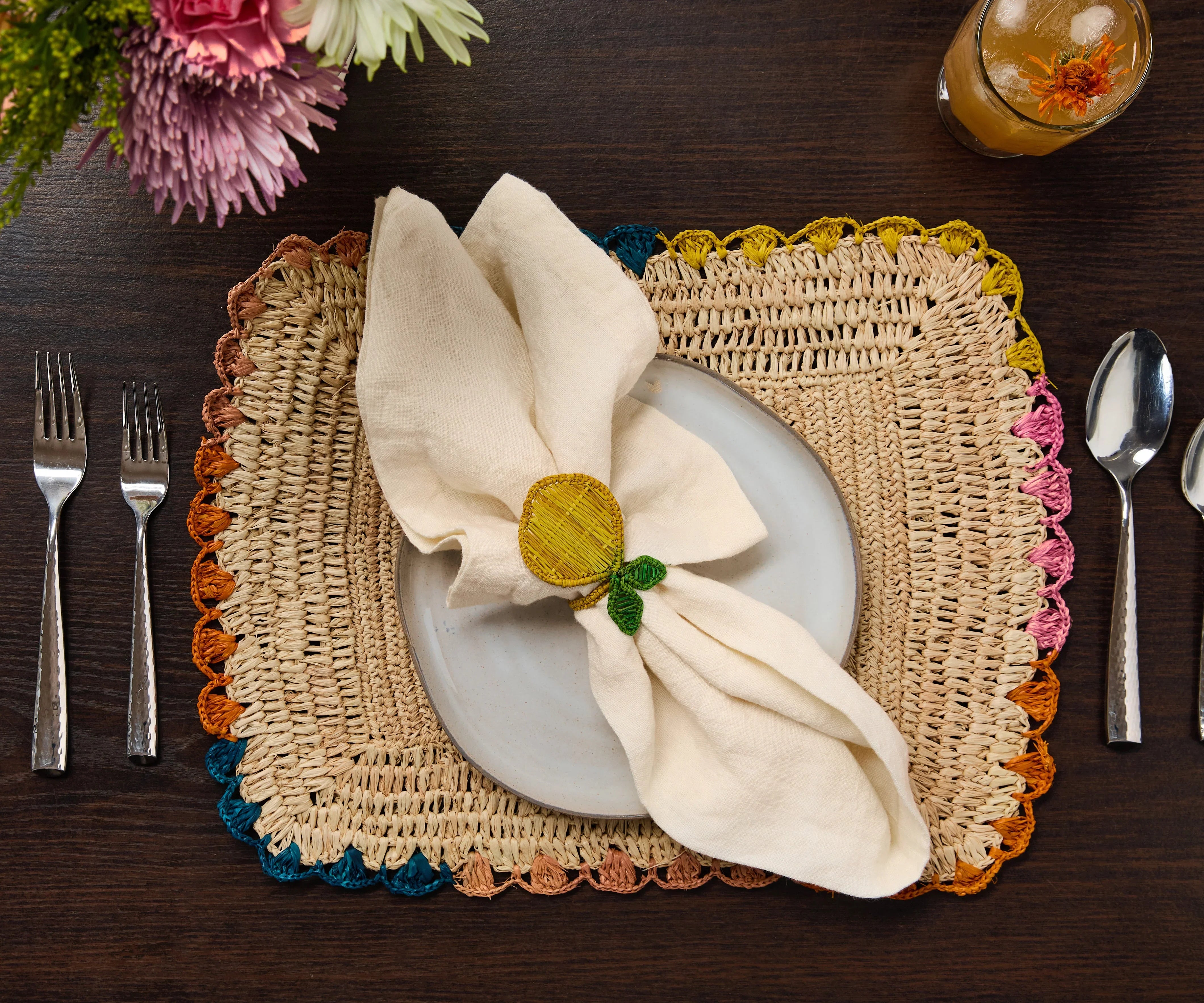 Lemon Napkin Ring – 3.5” Handwoven Iraca Palm – Artisan Summer Table Decor from Colombia - The Mayfair Hall