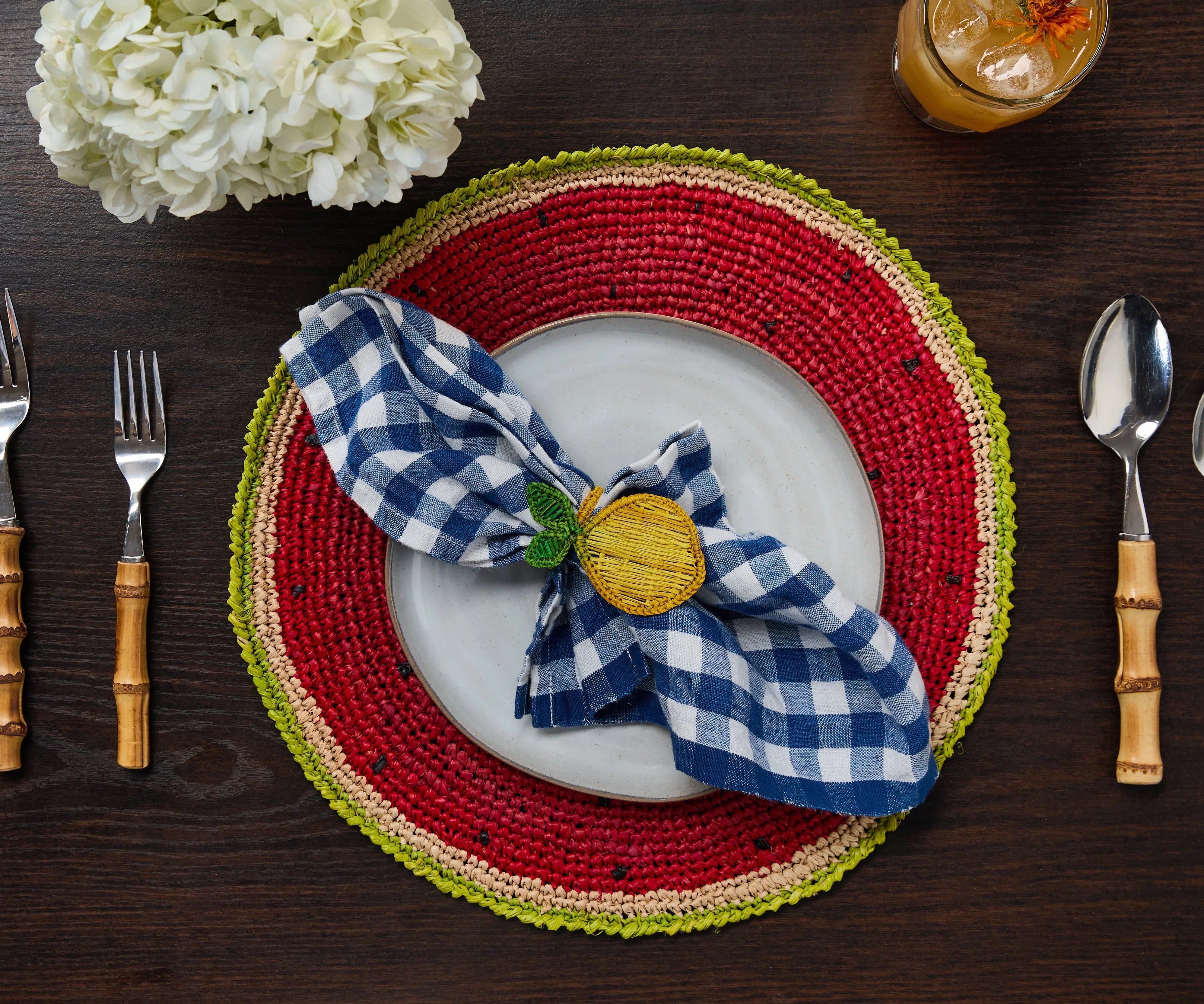 Lemon Napkin Ring – 3.5” Handwoven Iraca Palm – Artisan Summer Table Decor from Colombia - The Mayfair Hall