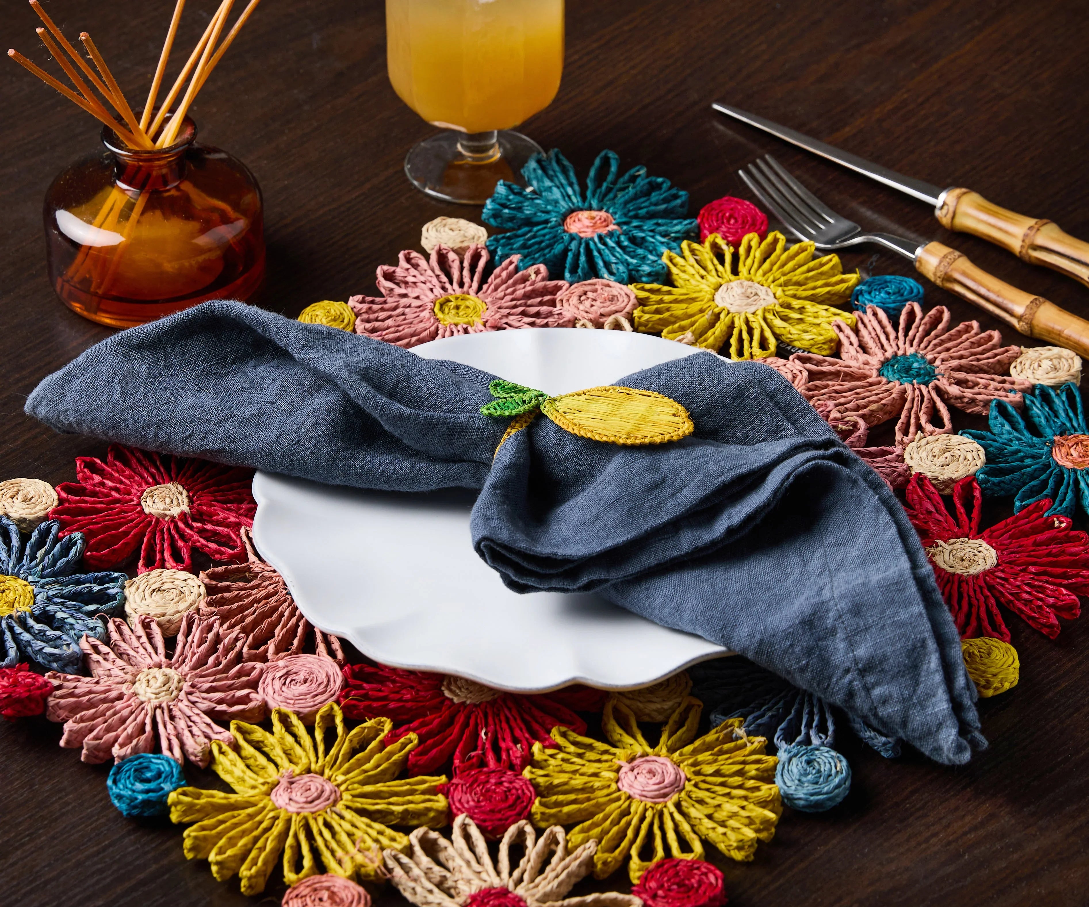 Lemon Napkin Ring – 3.5” Handwoven Iraca Palm – Artisan Summer Table Decor from Colombia - The Mayfair Hall