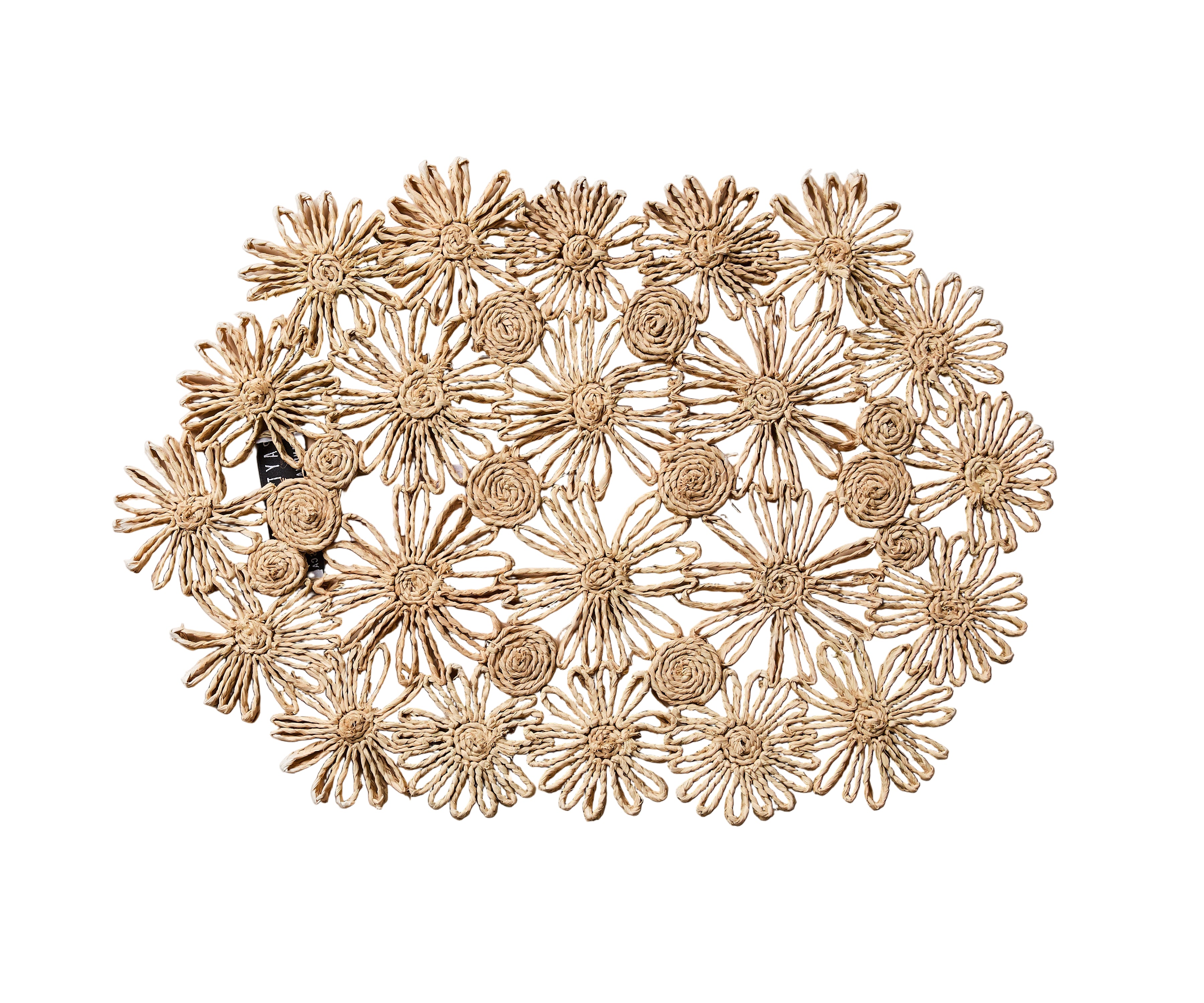 Fleur Raffia Placemat in Natural with Flowers Woven Tabletop