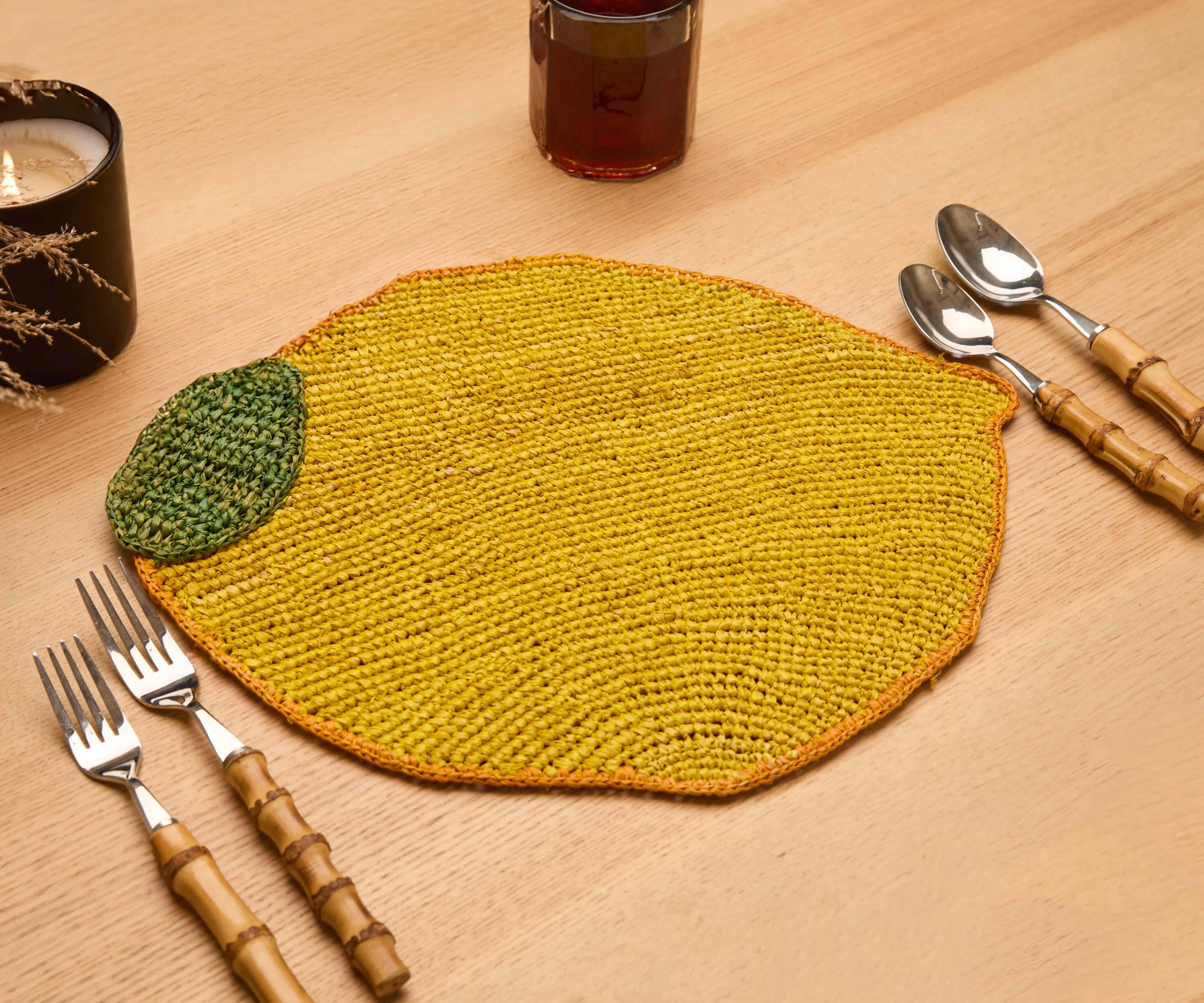 Handwoven Lemon Placemat – Raffia Fruit Shaped Table Mat, Summer Table Decor - The Mayfair Hall