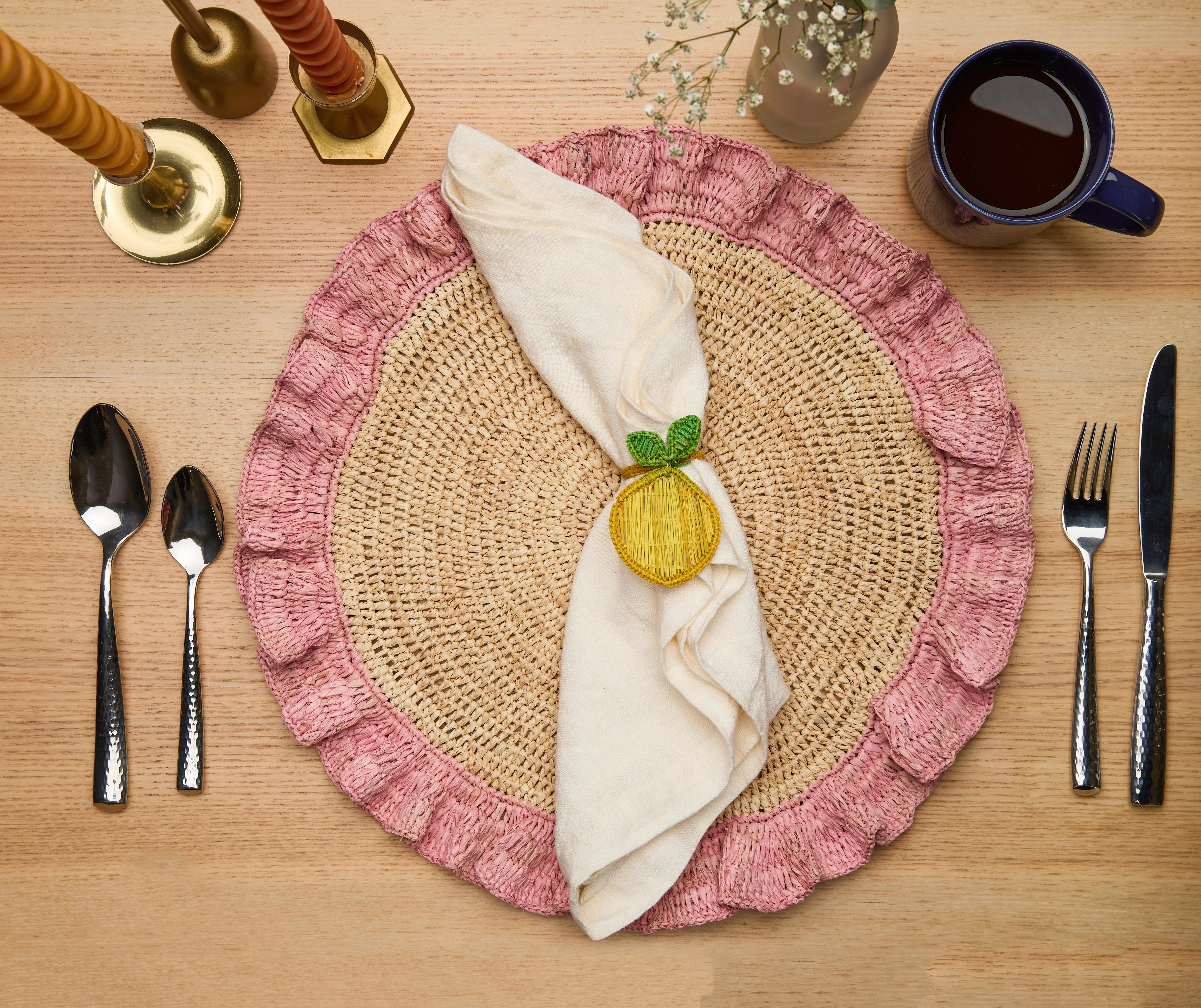 Handwoven Raffia Ruffle Placemat – Boho Chic Table Décor – Summer Table Accent - The Mayfair Hall