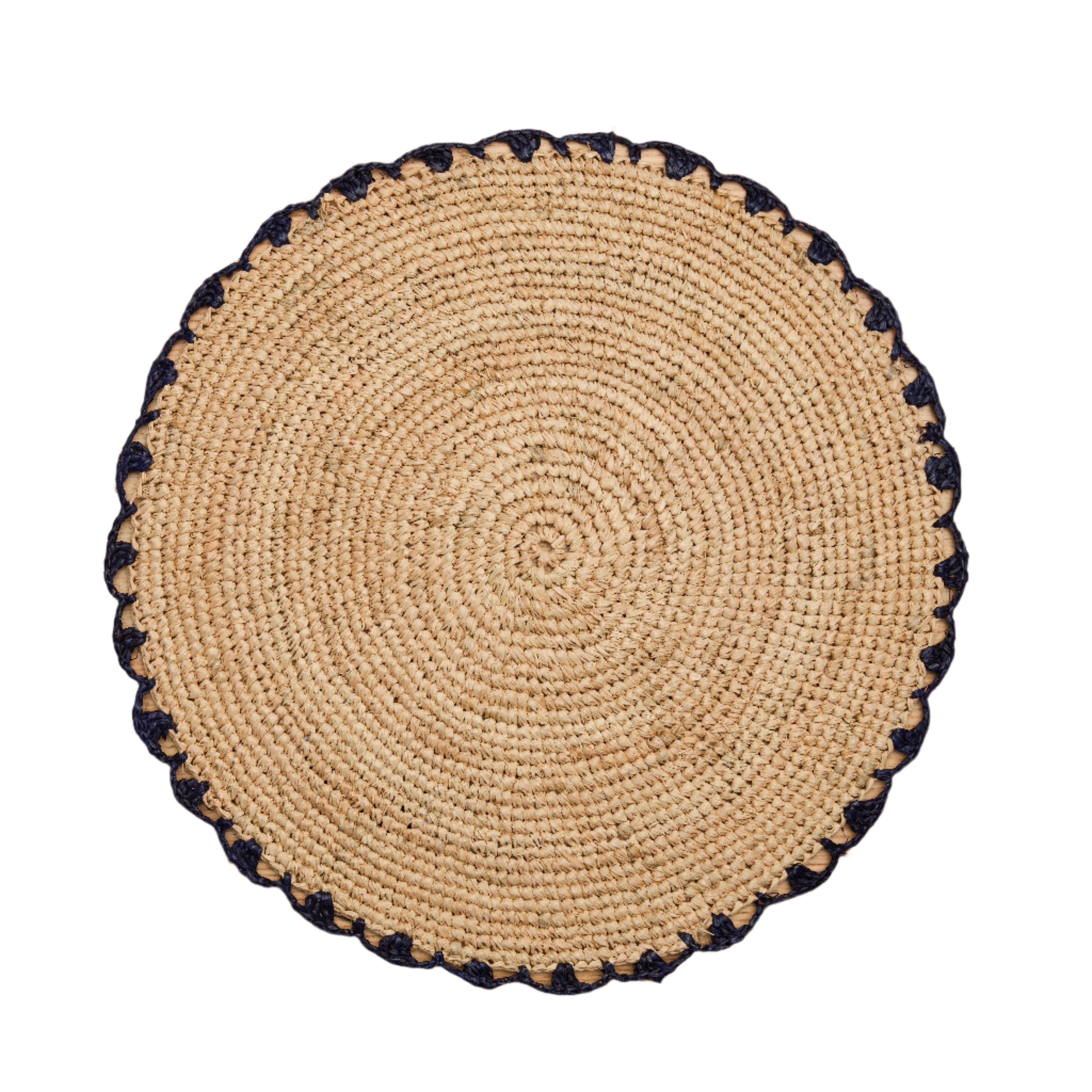 Handwoven Aura Blue Edge Placemat - Rustic Woven Raffia Tabletop Decor