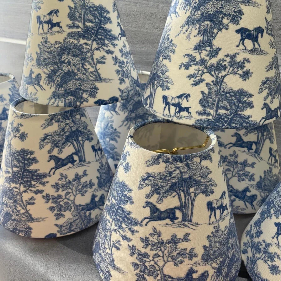 Equestrian Toile Sconce Shade in Blue - Thumbnail 5