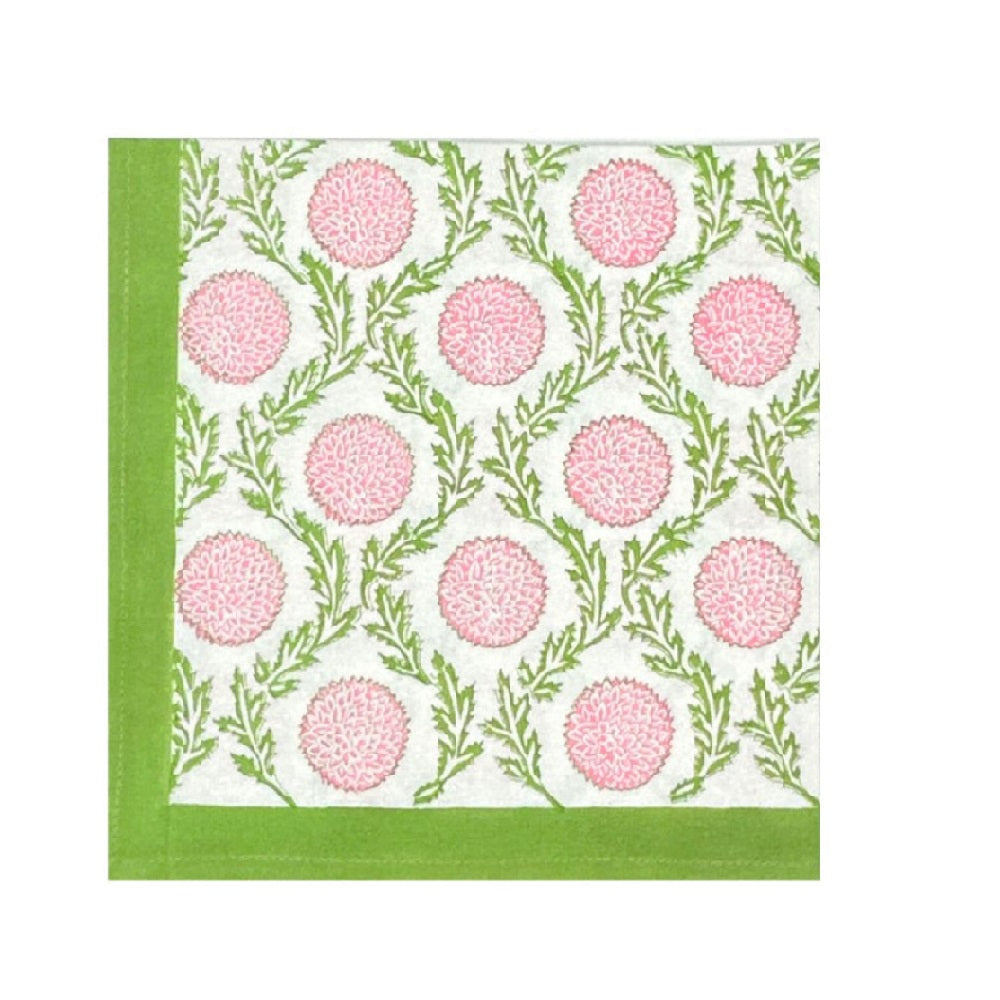 Pink and Green, Flowers & Vines - Napkin (Set of 4)