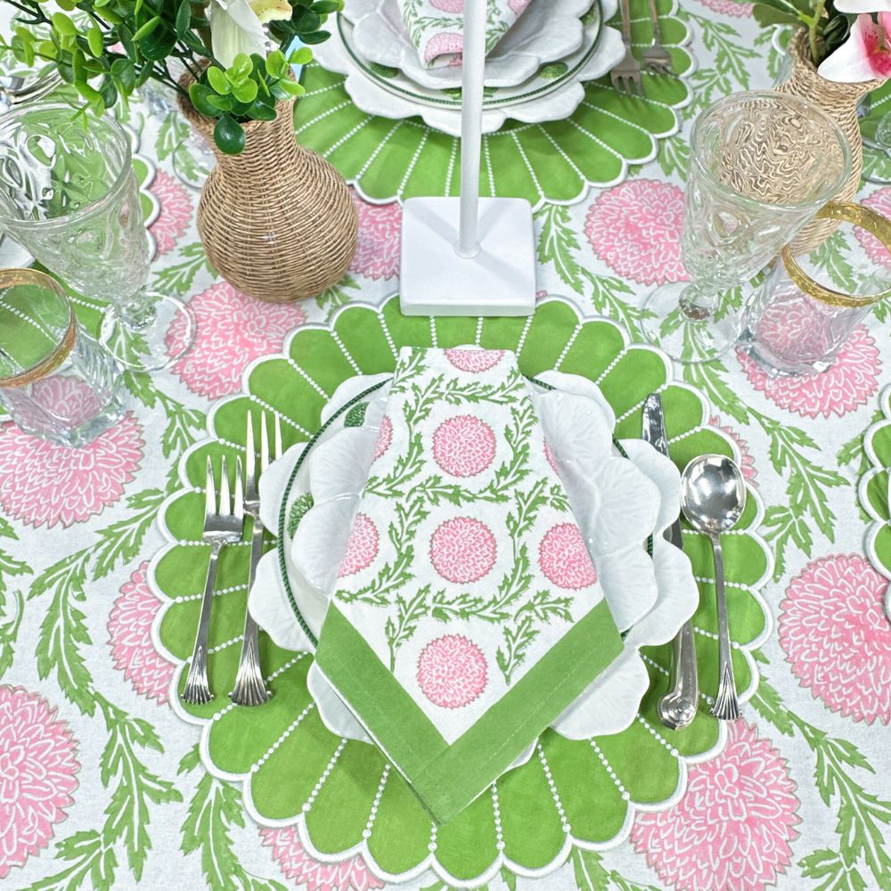 Pink and Green, Flowers & Vines - Napkin (Set of 4)