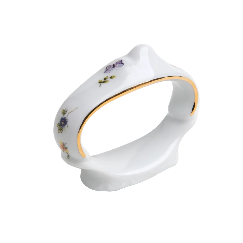 Limoeiro Porcelain Napkin Ring with Gold Accents by Tania Bulhões