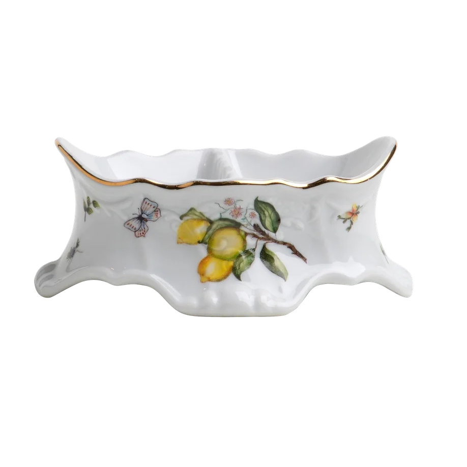 Limoeiro Porcelain Condiment Server with Gold Accents by Tania Bulhões