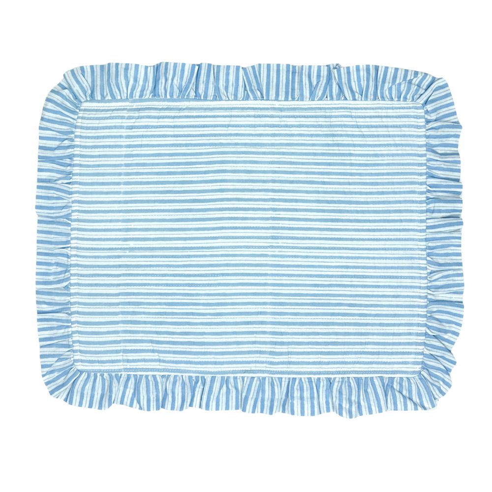 Blue Stripes - Quilted Placemats with Ruffle  - Set of 4