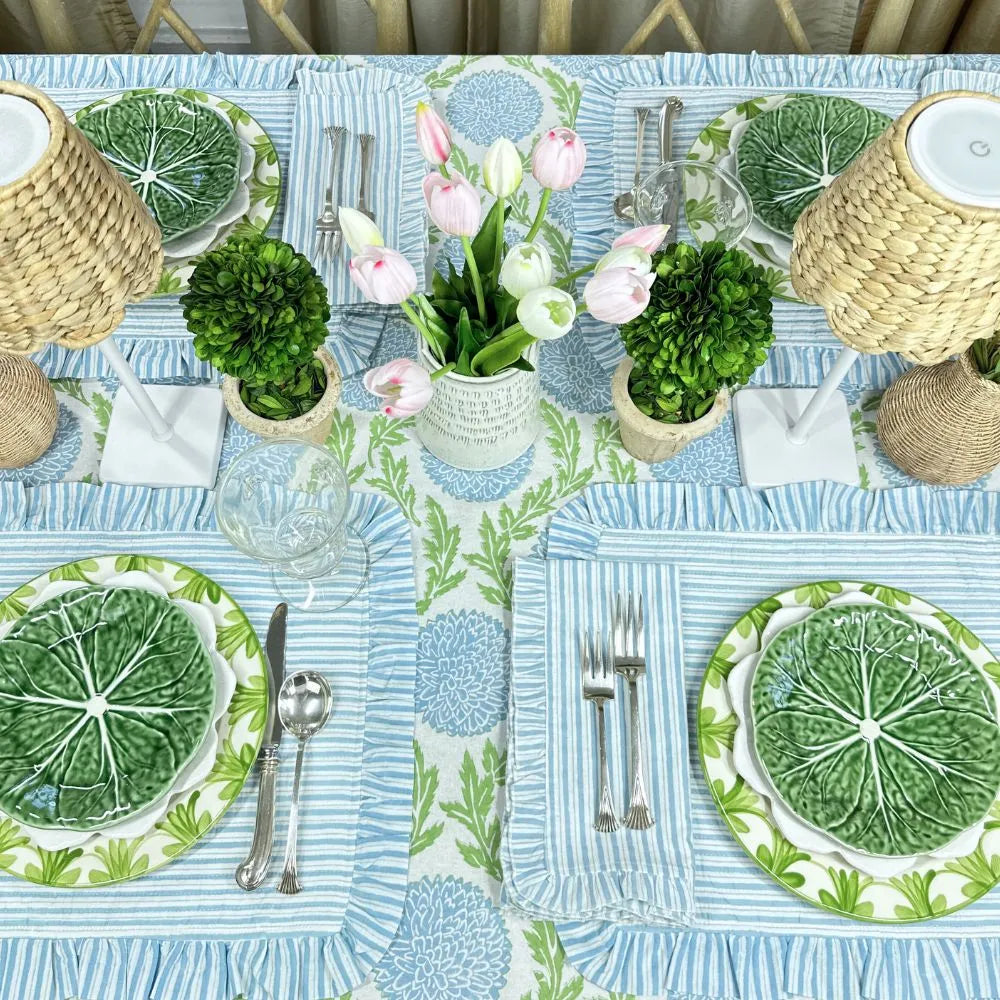 Blue Stripes - Quilted Placemats with Ruffle - Set of 4 - The Mayfair Hall