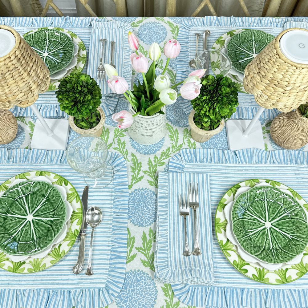 Blue Stripes with Ruffle - Napkin - Set of 4