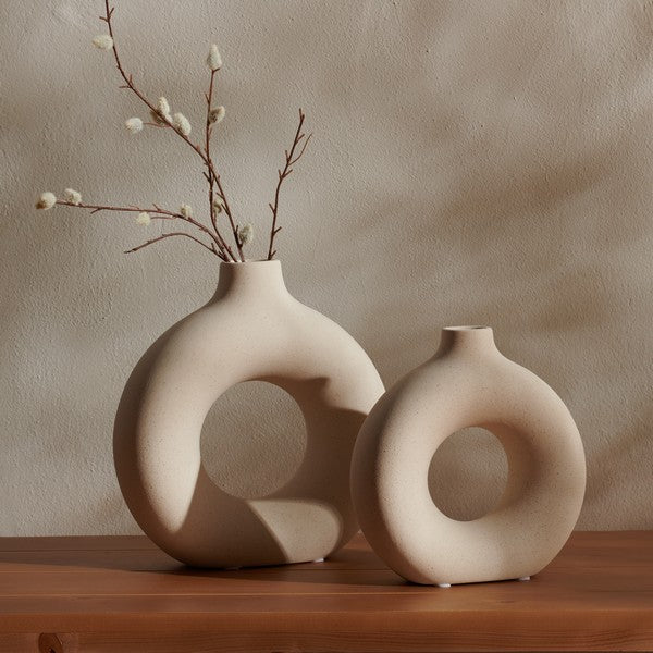 Avza Beige Sculpture Vase - Set Of 2 - The Mayfair Hall