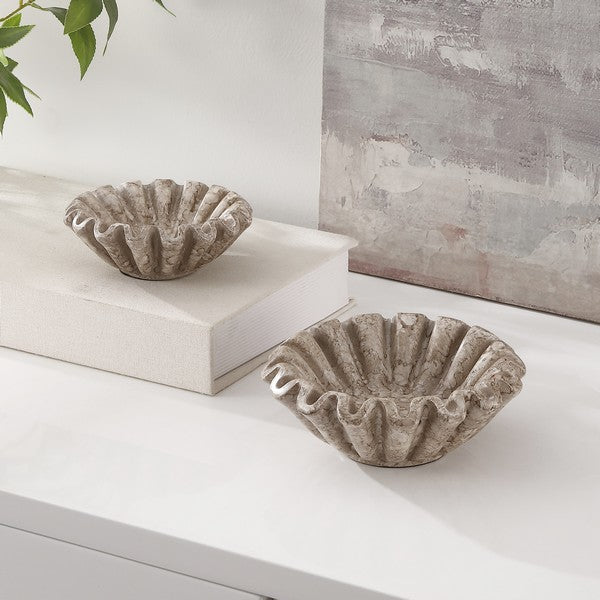 Soho Resin Ruffle Bowl in Greige (Set of 2)