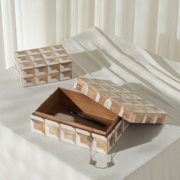 Aria Decorative Box in Antique Ivory and Natural Brown (Set of 2)