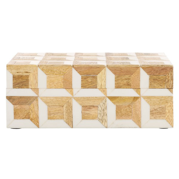 Aria Decorative Box in Antique Ivory and Natural Brown (Set of 2)