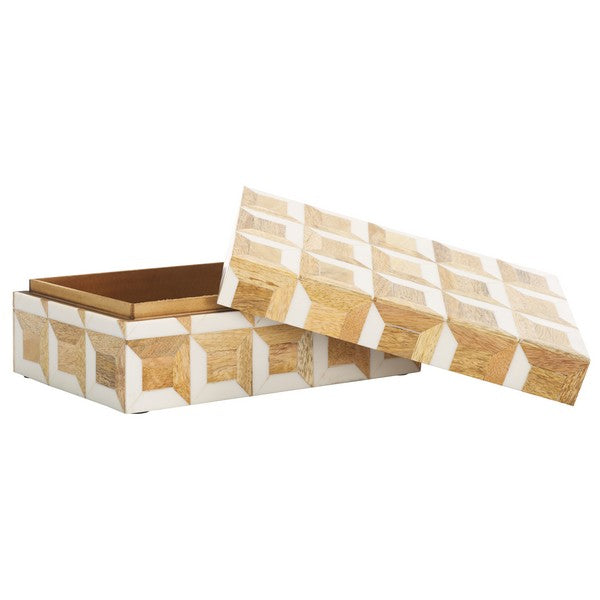 Aria Decorative Box in Antique Ivory and Natural Brown (Set of 2)