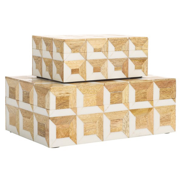 Aria Decorative Box in Antique Ivory and Natural Brown (Set of 2)