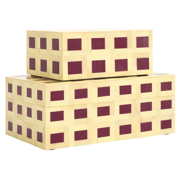 Sati Resin Decorative Box in Yellow and Burgundy (Set of 2)