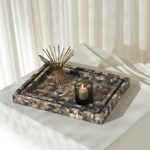 Lori Resin Tray in Antique Green and Horn (Set of 2)