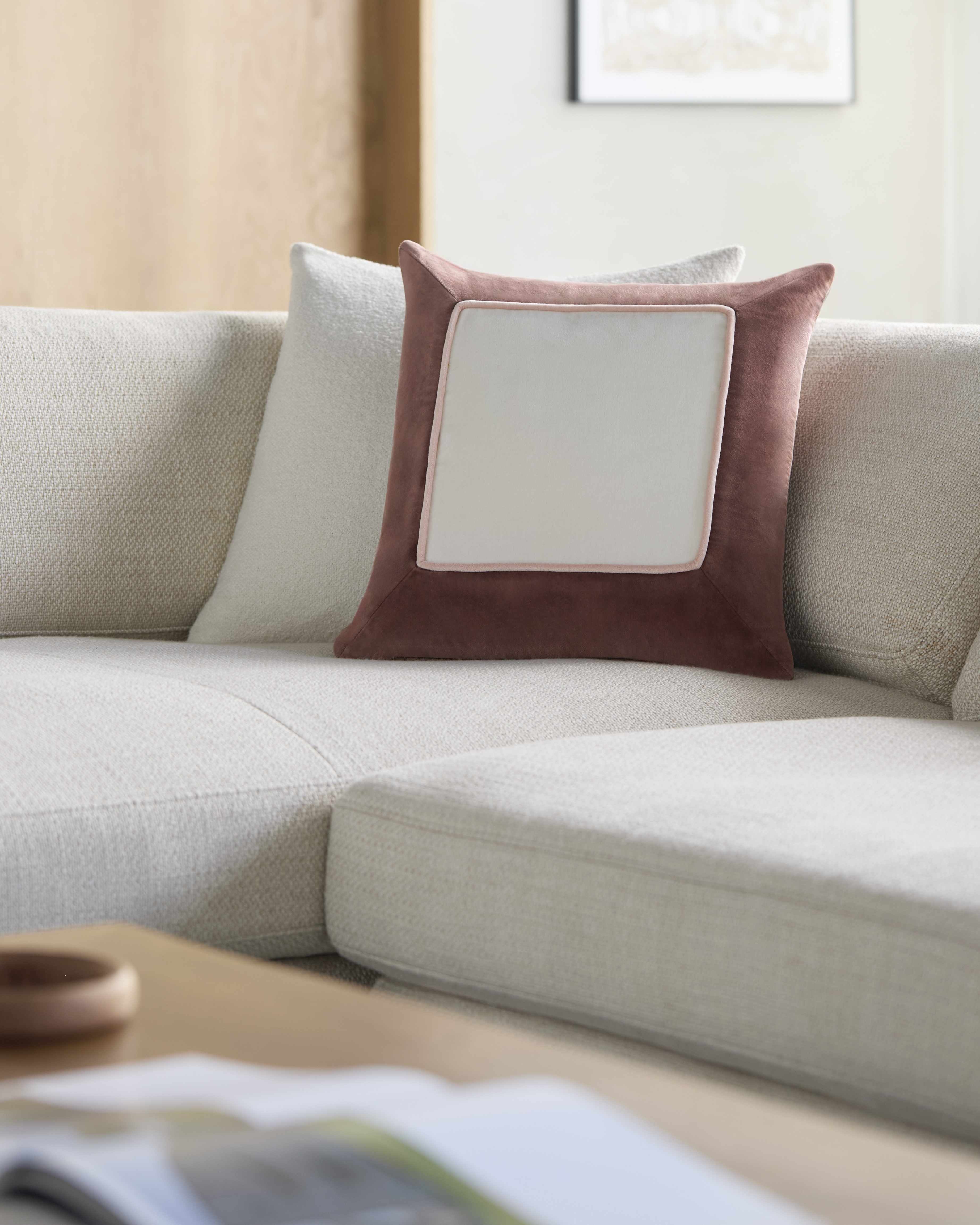 Rahiq Cotton Throw Pillow in Off White Center and Brick Red Border