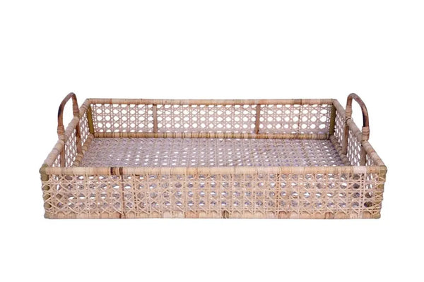 Rectangular Woven Cane Serving Tray - The Mayfair Hall