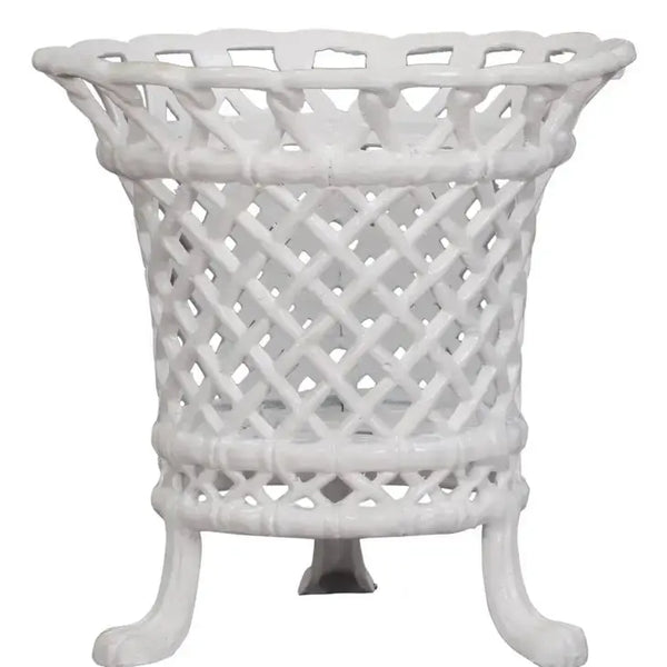 Round White Lattice Scalloped Planter with Lions Feet - Large - The Mayfair Hall