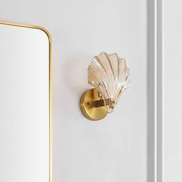 Safavieh Sirena Wall Sconce in Brass with Amber Glass Shell Design (Set of 2)