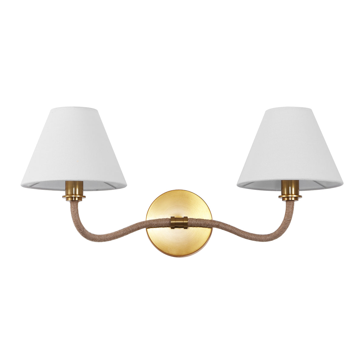 Mara 2-Light Metal and Fabric Wall Sconce in Brass and White — 21.75″