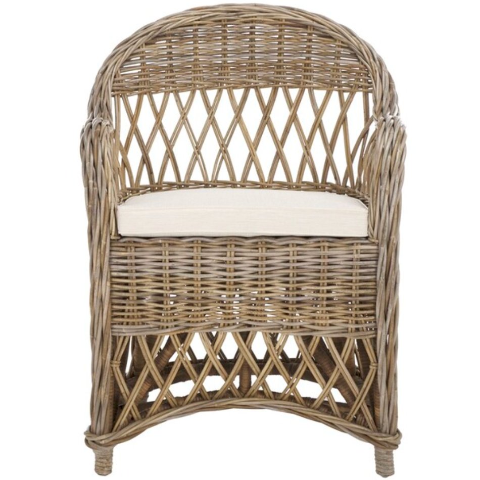 Inez Wicker Accent Chair in Natural with White Cushion
