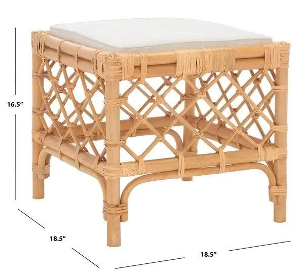 Safavieh Larroux Honey White Rattan Ottoman W/ Cushion