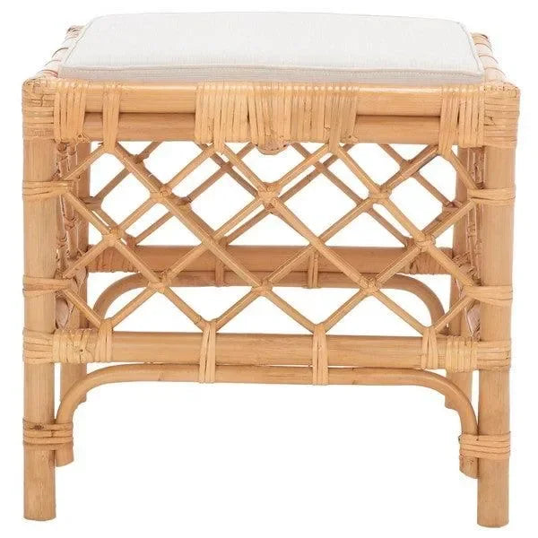 Safavieh Larroux Honey White Rattan Ottoman W/ Cushion