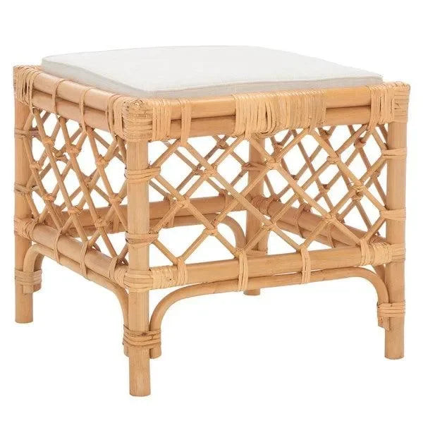 Safavieh Larroux Honey White Rattan Ottoman W/ Cushion