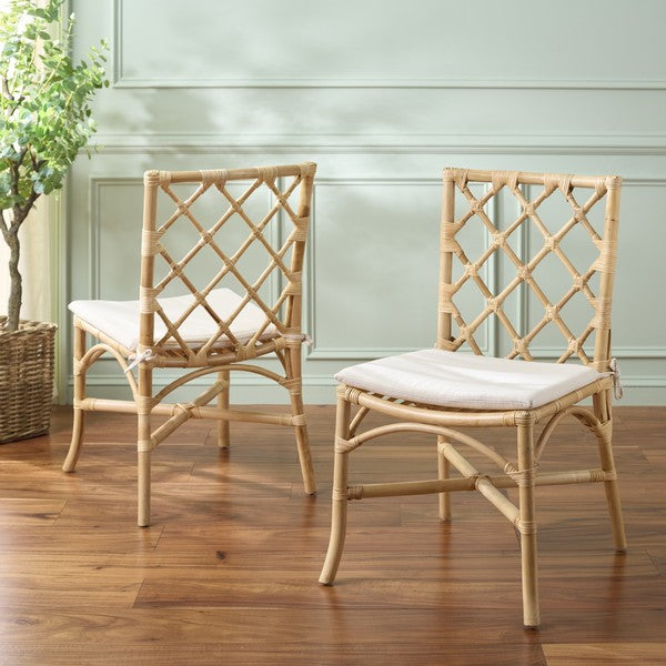 Haru Rattan Dining Chair in Natural and Cream (Set of 2)