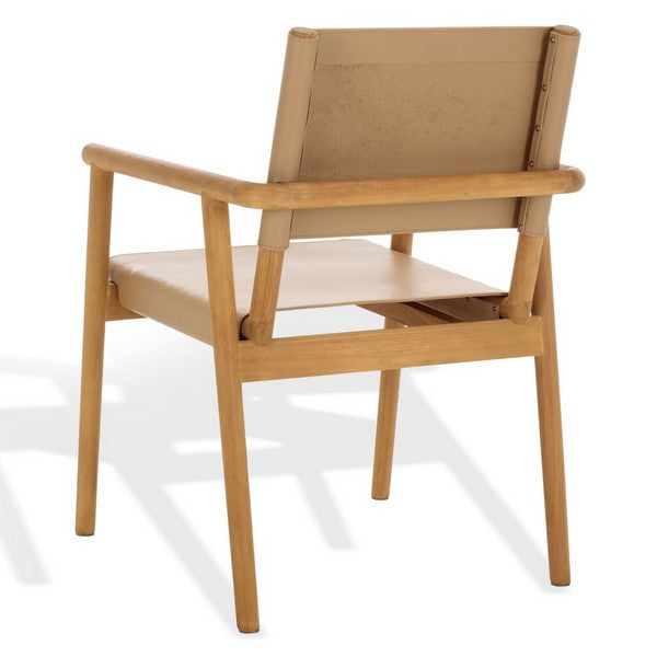Hutson Leather Dining Chair in Tan with Sungkai Wood Frame