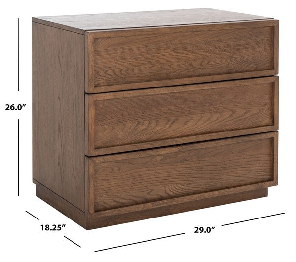 Zeus 3 Drawer Wood Chest in Medium Oak