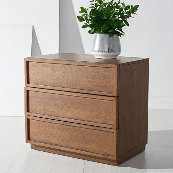 Zeus 3 Drawer Wood Chest in Medium Oak