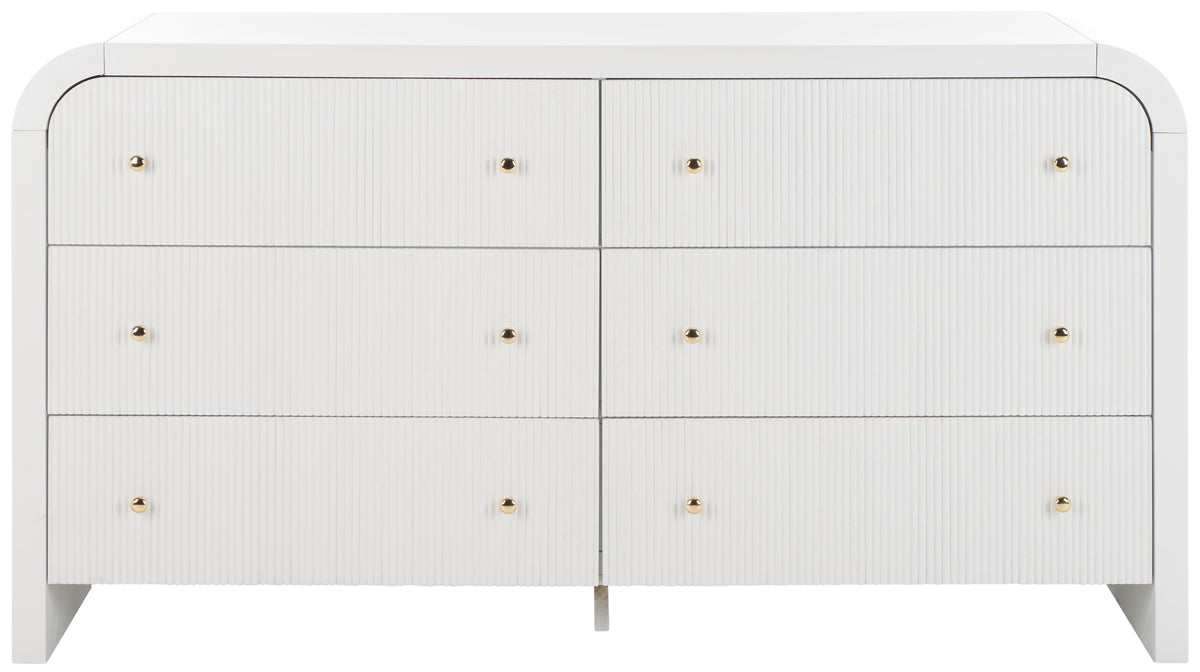 Liabella 6 Drawer Curved Dresser in White and Gold