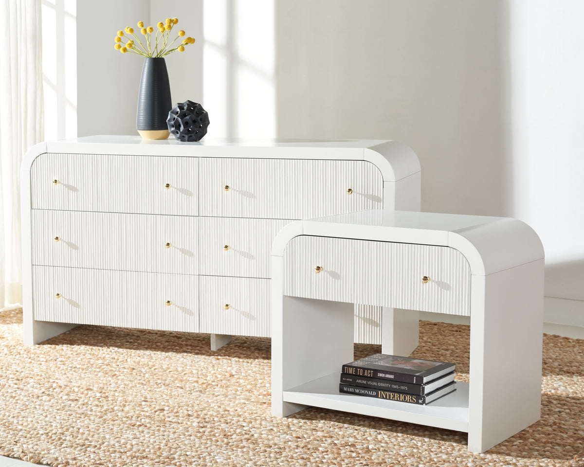Liabella 6 Drawer Curved Dresser in White and Gold