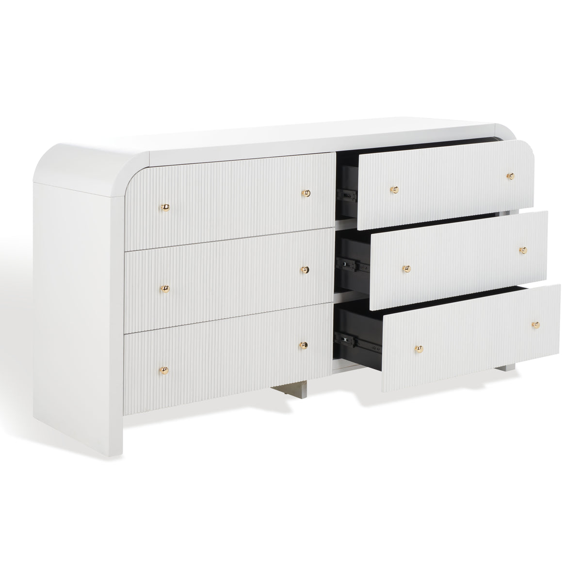 Liabella 6 Drawer Curved Dresser in White and Gold