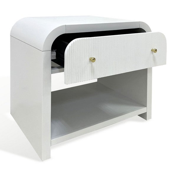 Liabella 1 Drawer White Curved Nightstand - The Mayfair Hall