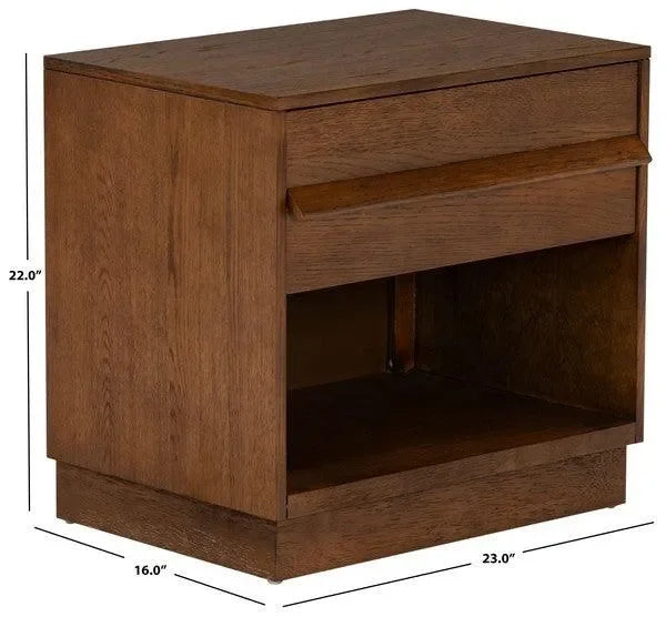 Deirdra Rubberwood Nightstand in Medium Oak - The Mayfair Hall