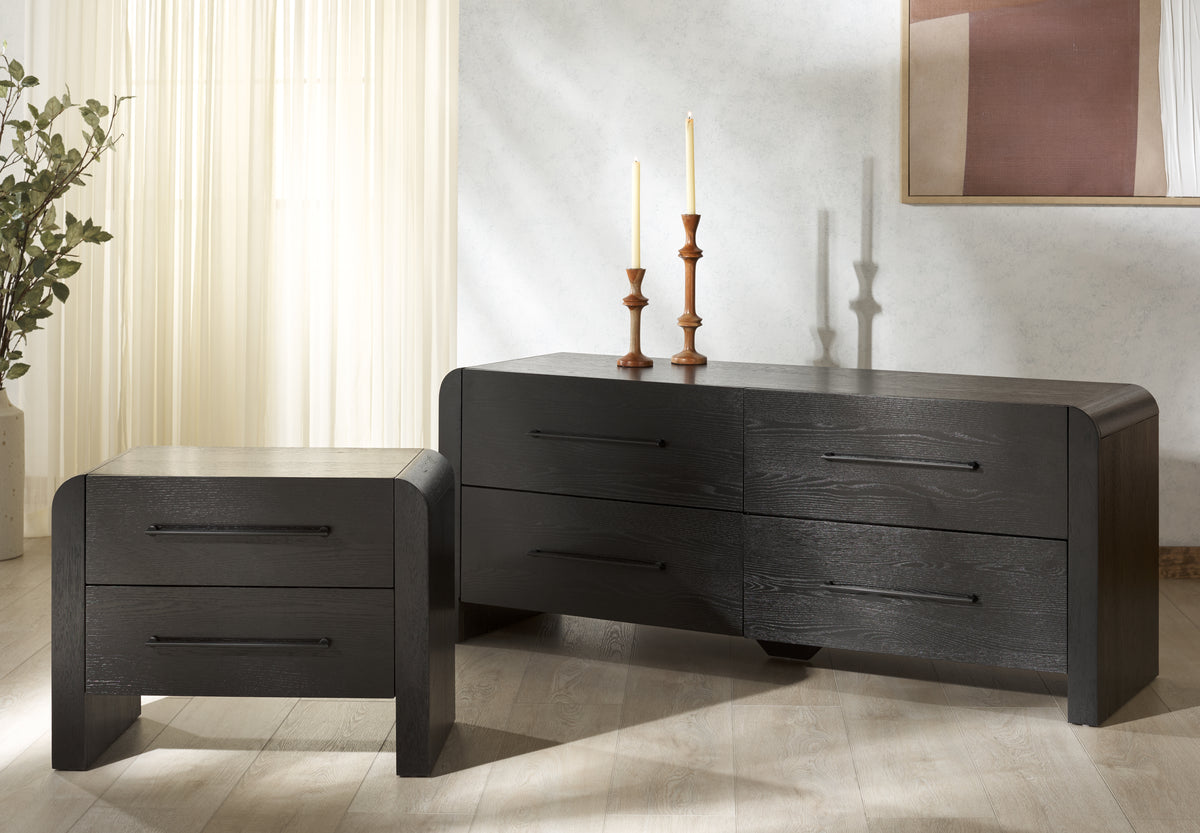 Katrina Wood 2 Drawer Nightstand in Black and Black