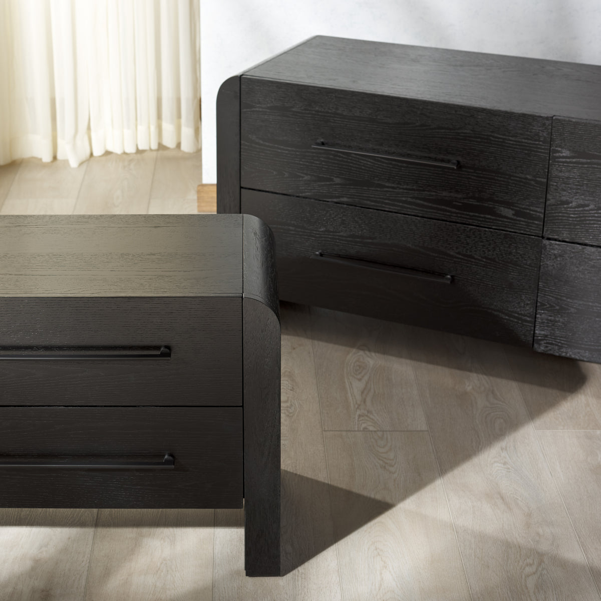 Katrina Wood 2 Drawer Nightstand in Black and Black